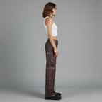 Damen Cargohose aus braunem Leder – Weite Utility-Hose aus Echtleder
