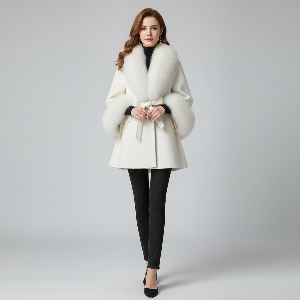 Elite Women’s Wool Fur Collar Overcoat