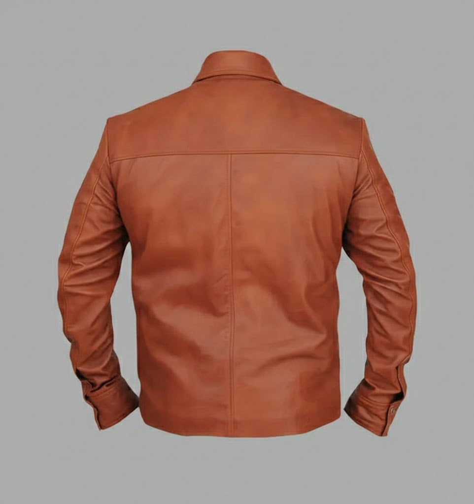 Klassische Slim-Fit-Leder-Truckerjacke für Herren