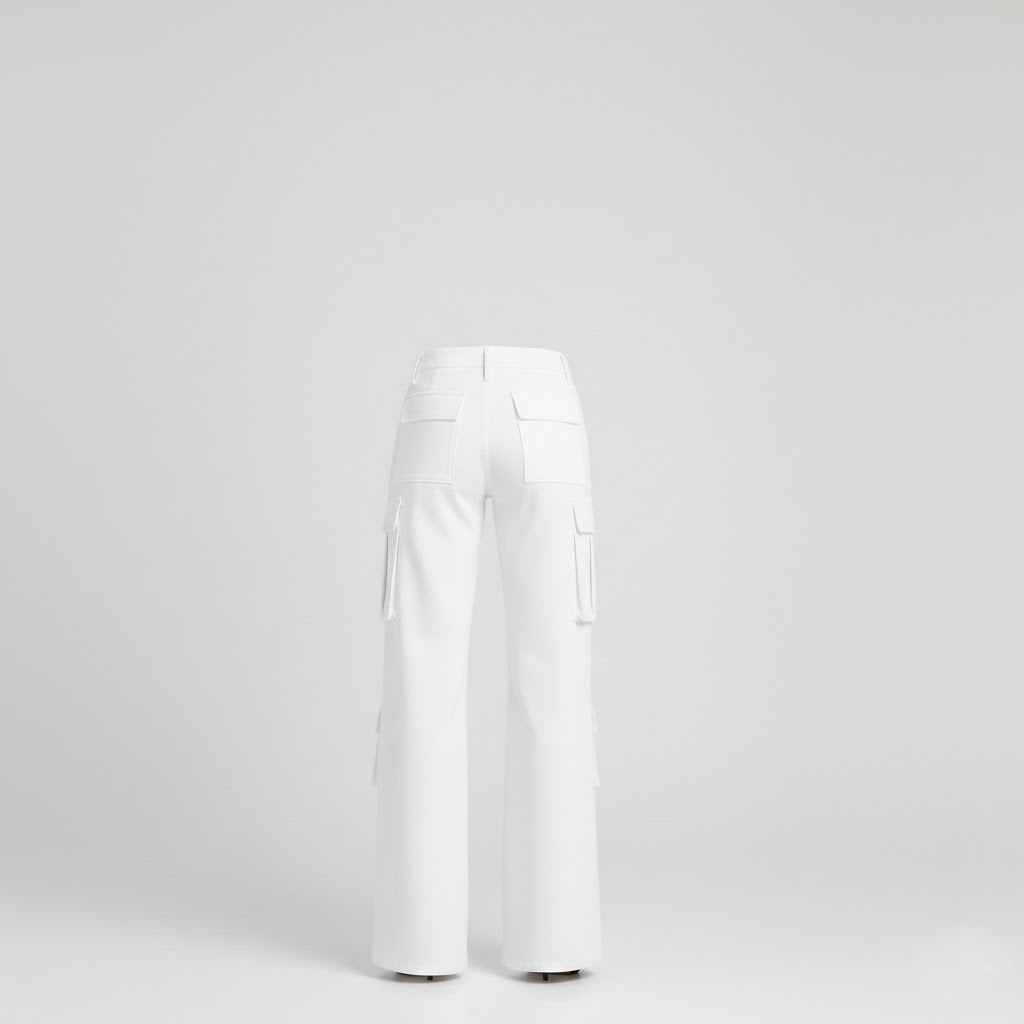 Damen Cargo-Lederhose in Weiß – Weite Beine Premium Echtleder Utility-Hose