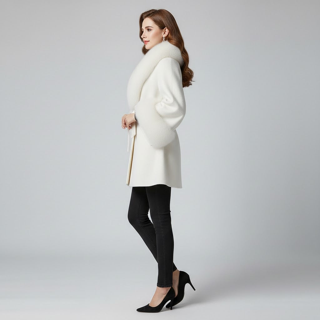 Elite Women’s Wool Fur Collar Overcoat