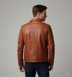 Klassische Slim-Fit-Leder-Truckerjacke für Herren