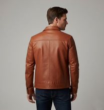 Laden Sie das Bild in den Galerie-Viewer, Klassische Slim-Fit-Leder-Truckerjacke für Herren
