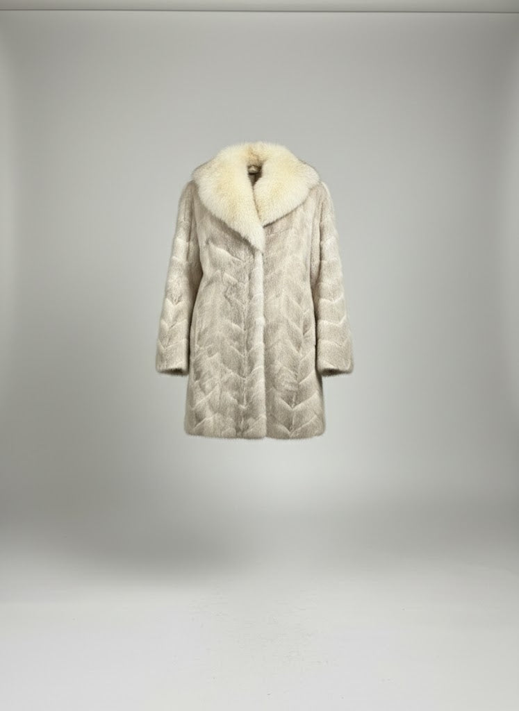 Women’s Natural Blue Fox Fur Chevron Coat