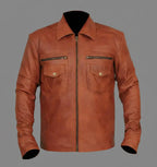 Klassische Slim-Fit-Leder-Truckerjacke für Herren