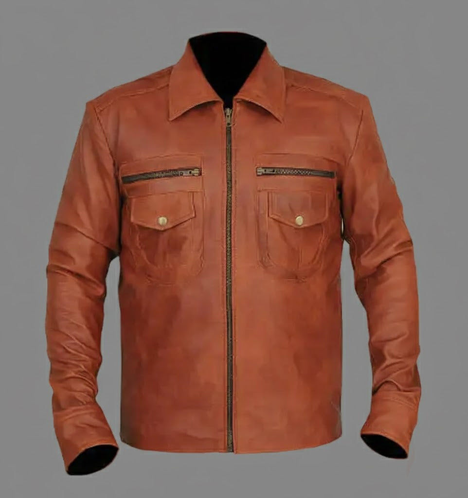 Klassische Slim-Fit-Leder-Truckerjacke für Herren