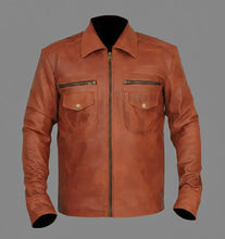 Laden Sie das Bild in den Galerie-Viewer, Klassische Slim-Fit-Leder-Truckerjacke für Herren
