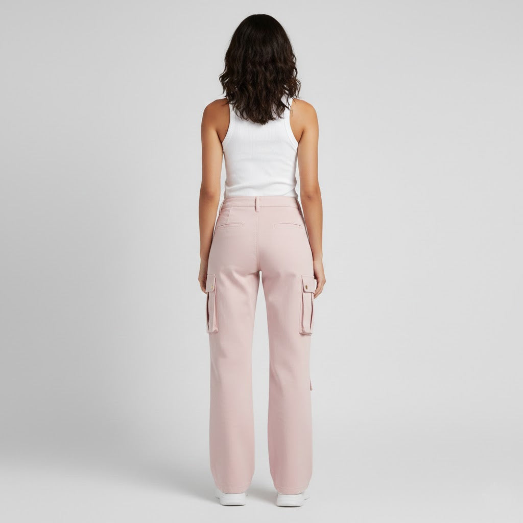 Damen Cargo-Lederhose in Rosenrosa – Weite Utility-Hose aus Echtleder
