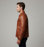Klassische Slim-Fit-Leder-Truckerjacke für Herren