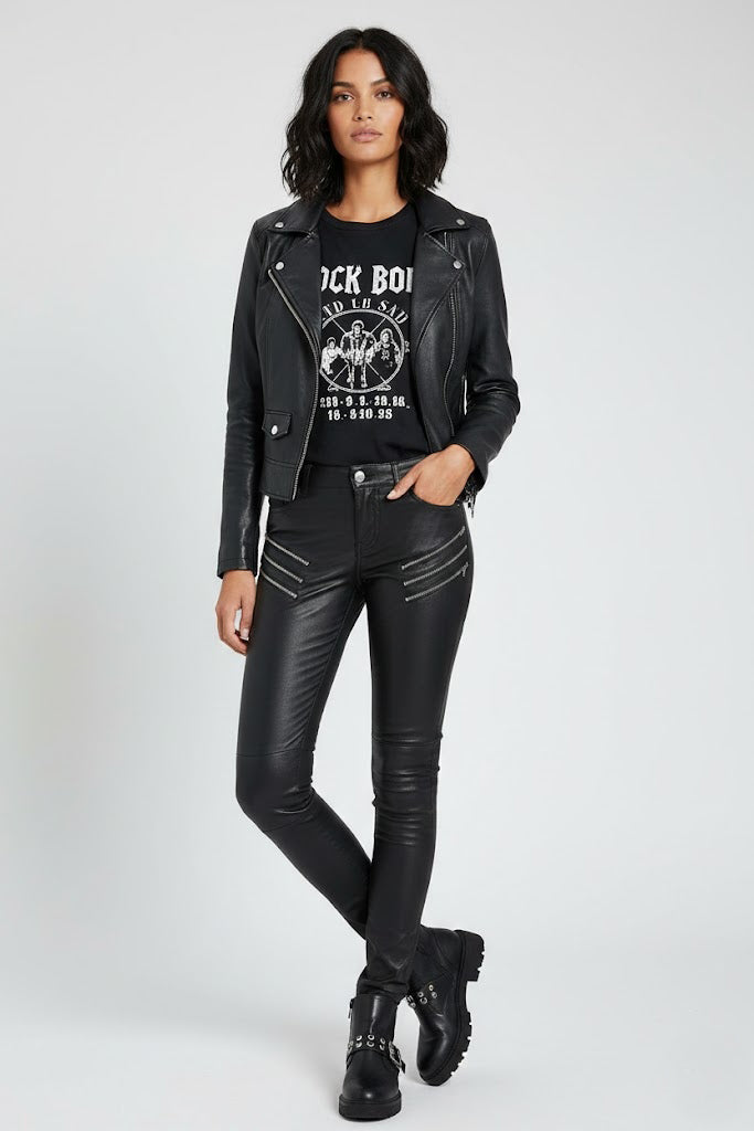 Damen Schwarze Echtleder Motorradhose – Slim Fit Biker Stil