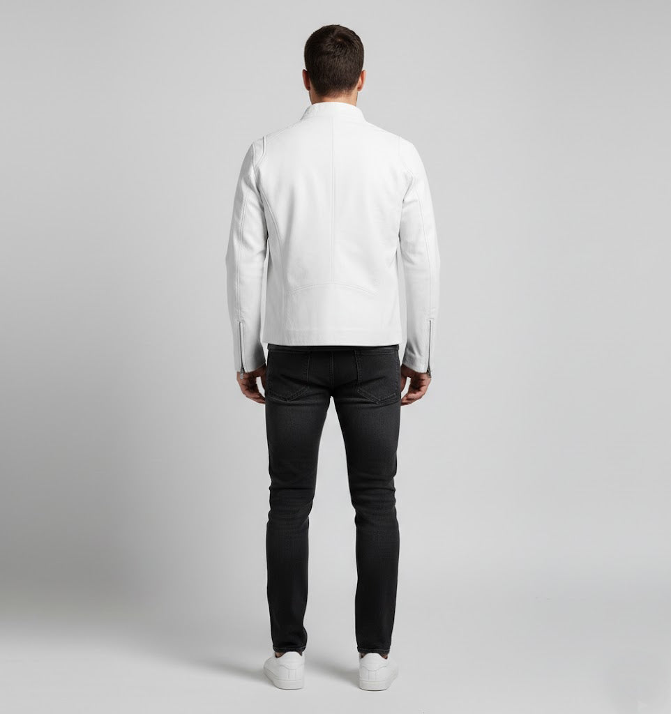 Signature Bikerjacke aus alabasterweißem Leder – schmale Passform