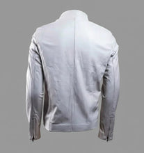 Load image into Gallery viewer, Signature Alabaster White Leather Biker Jacket – Slim Fit Moto
