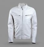 Signature Bikerjacke aus alabasterweißem Leder – schmale Passform