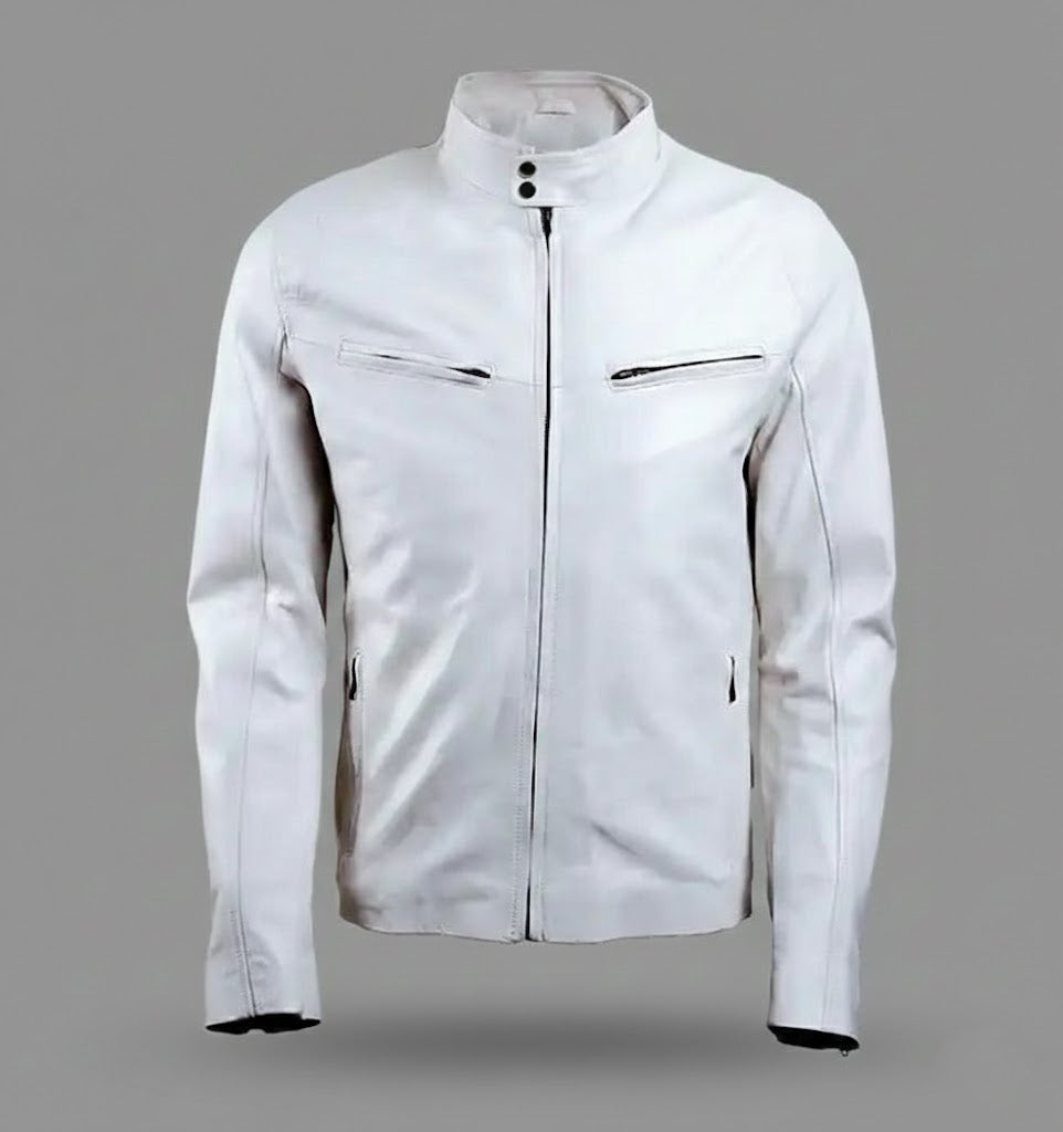 Signature Bikerjacke aus alabasterweißem Leder – schmale Passform