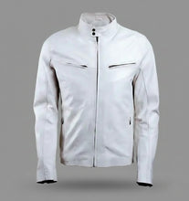 Load image into Gallery viewer, Signature Alabaster White Leather Biker Jacket – Slim Fit Moto
