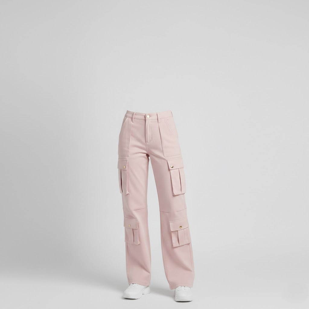 Damen Cargo-Lederhose in Rosenrosa – Weite Utility-Hose aus Echtleder