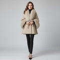 Luxury Beige Cashmere Fur Trim Poncho Cape