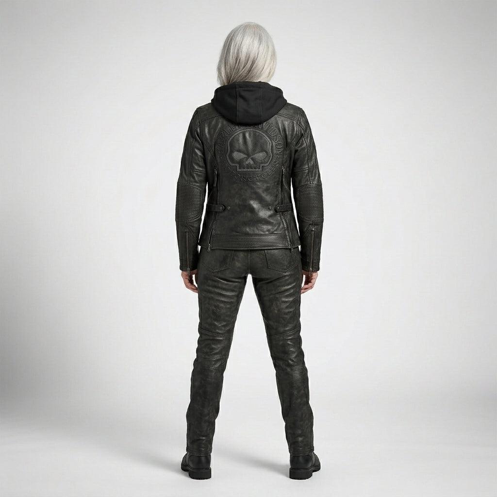 Damen Aurora Harley Davidson Echtlederjacke – Schmale Passform Moto-Stil