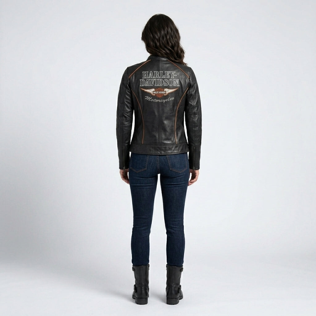 Women’s Epoch Leder Motorradjacke – Harley Davidson Schwarze Bikerjacke