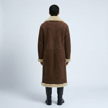 Load image into Gallery viewer, Kolby Brown Suede Shearling Long Coat – Premium Winter Overcoat
