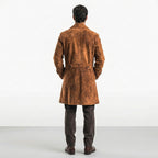 Men’s Vintage Brown Suede Leather Long Coat – Classic Retro Overcoat