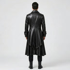 Herren schwarzer Steampunk Gothic Ledersmoking – Viktorianischer langer Mantel