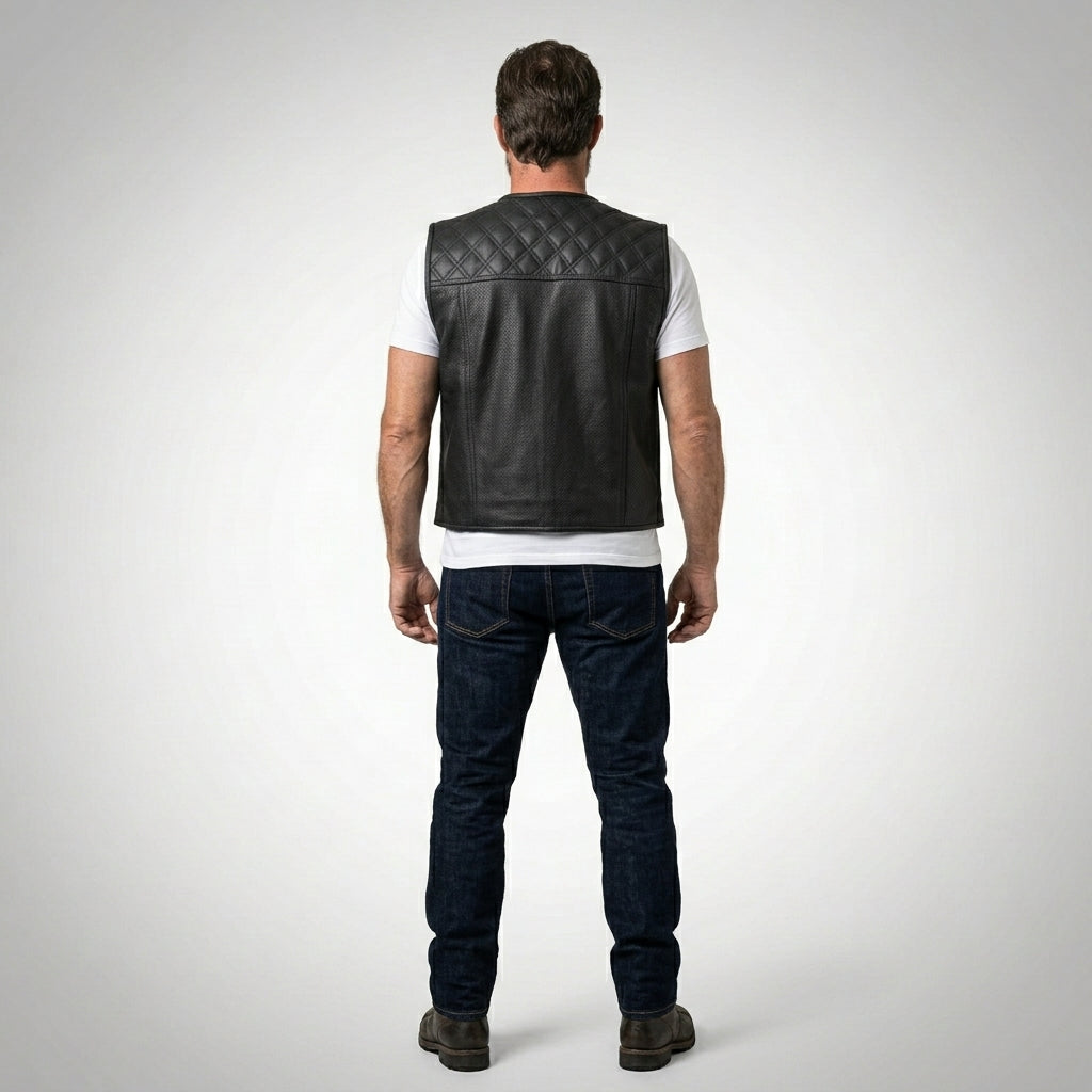 Urban Rider Perforated Leather Motorcycle Vest – Breathable Street Moto
