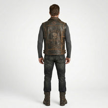 Load image into Gallery viewer, Distressed Leather Biker Vest for Men – Classic Harley Style
