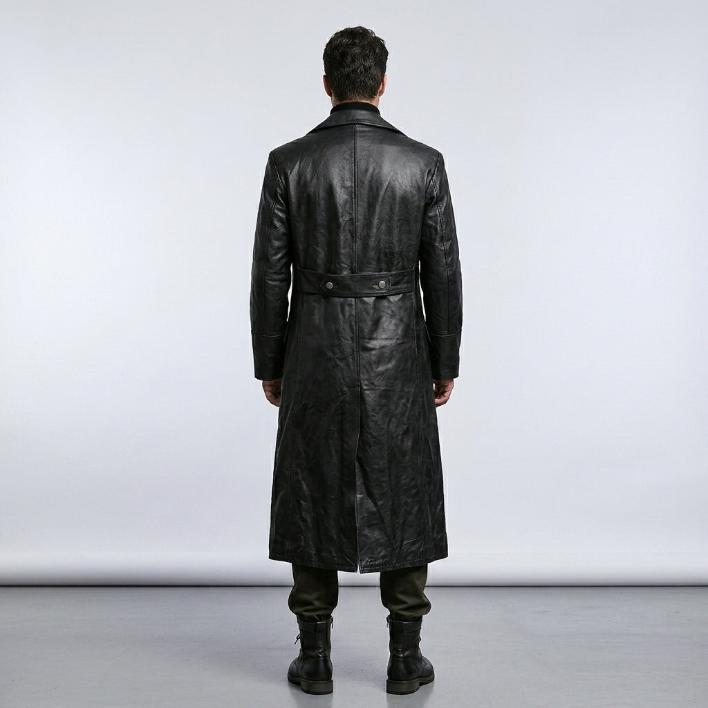 Men’s German Officer WW2 Style Leather Trench Coat – Classic Military Edition