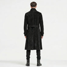 Laden Sie das Bild in den Galerie-Viewer, Herren zweireihiger Trenchcoat aus schwarzem Wildleder – Klassischer langer Mantel
