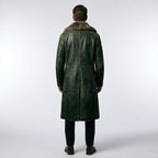Men’s Dark Green Shearling Leather Jacket – Premium Winter Aviator Style