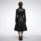 Women’s Black Gothic Victorian Leather Trench Coat – Elegant Long Statement Coat
