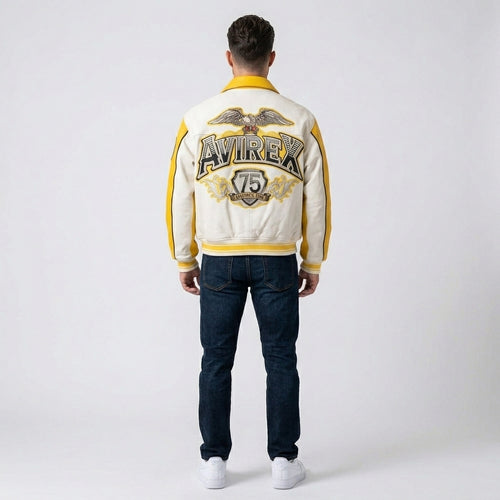 Aviators King Varsity Leather Jacket – Yellow & White Edition