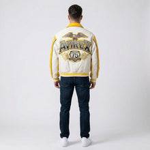 Load image into Gallery viewer, Aviators King Varsity Leather Jacket – Yellow &amp; White Edition

