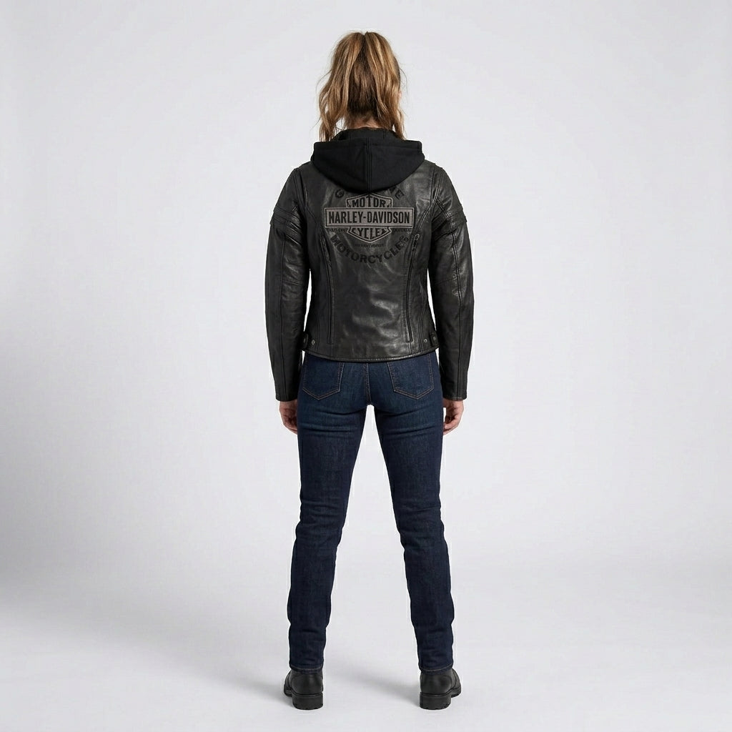 Damen Leder-Motorradjacke „Miss Enthusiast“ – Klassischer Harley-Stil