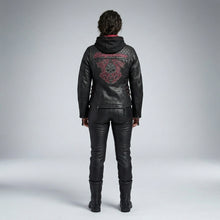 Load image into Gallery viewer, Women’s Scroll Skull Leather Motorcycle Jacket – Harley Style Edition
