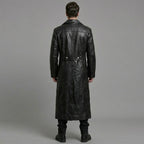 Men’s German Officer Style Black Leather Trench Coat – Military Inspired Long Coat