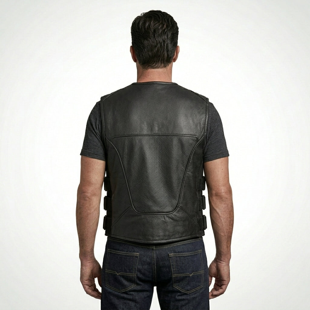 TXR Shooter Men’s Leather Motorcycle Vest – Classic Biker Edition