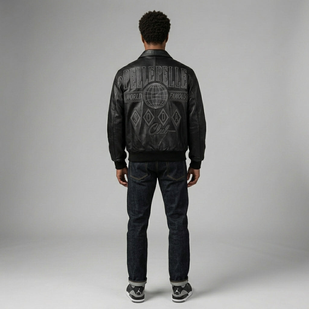 Bestickte schwarze Lederjacke für Herren – Pelle Style Street Edition
