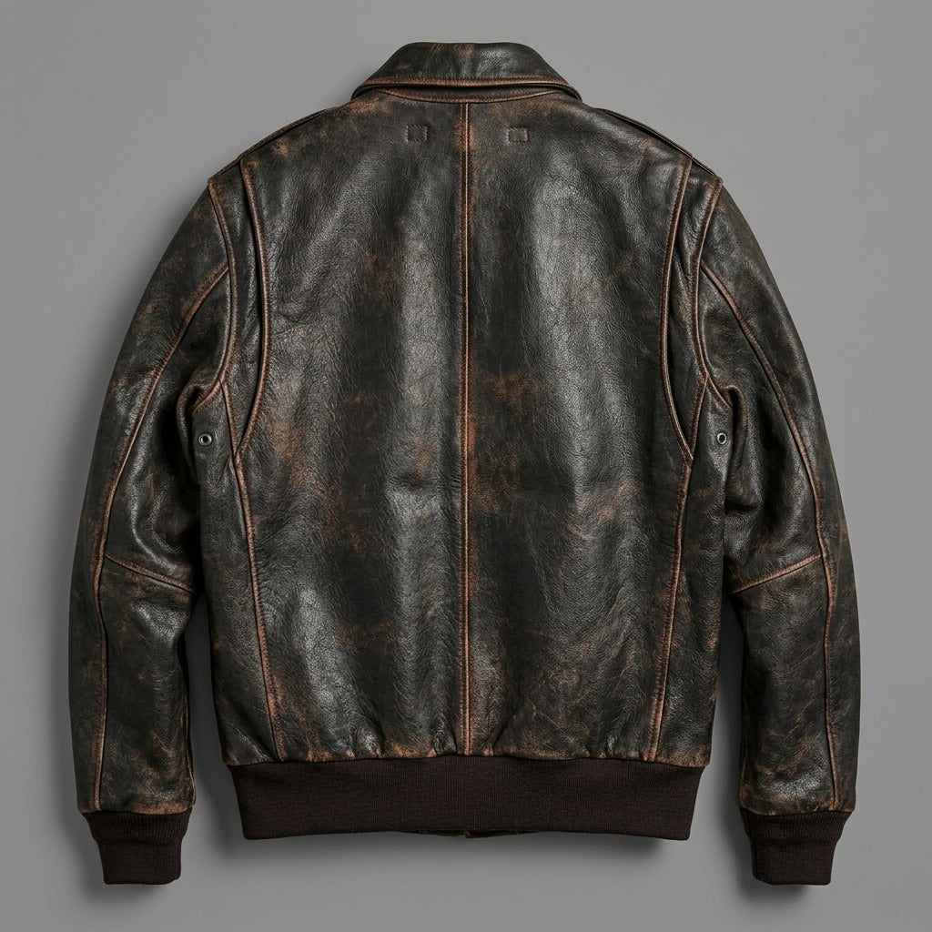 Men’s Brown A2 Aviator Leather Bomber Jacket – Military Pilot Flight Coat