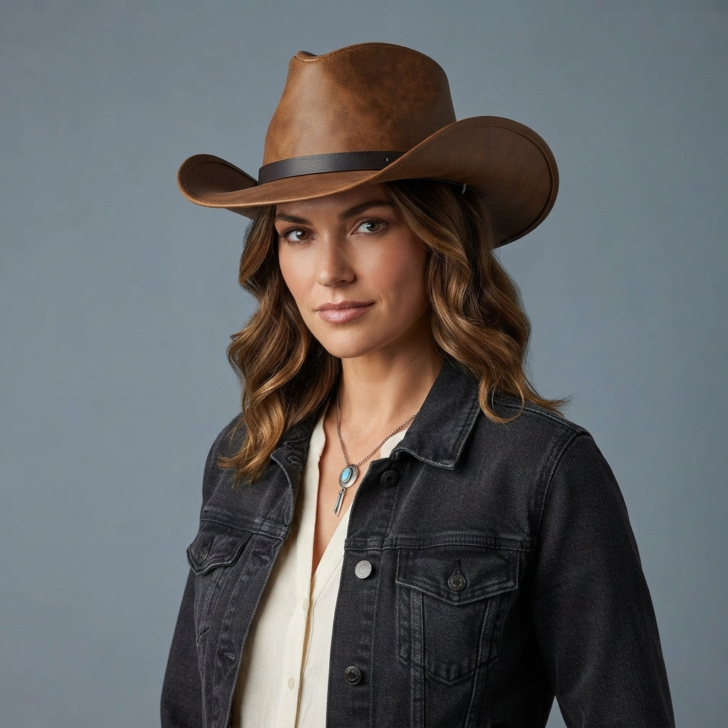 Buy Women's Brown Top Leather Hat