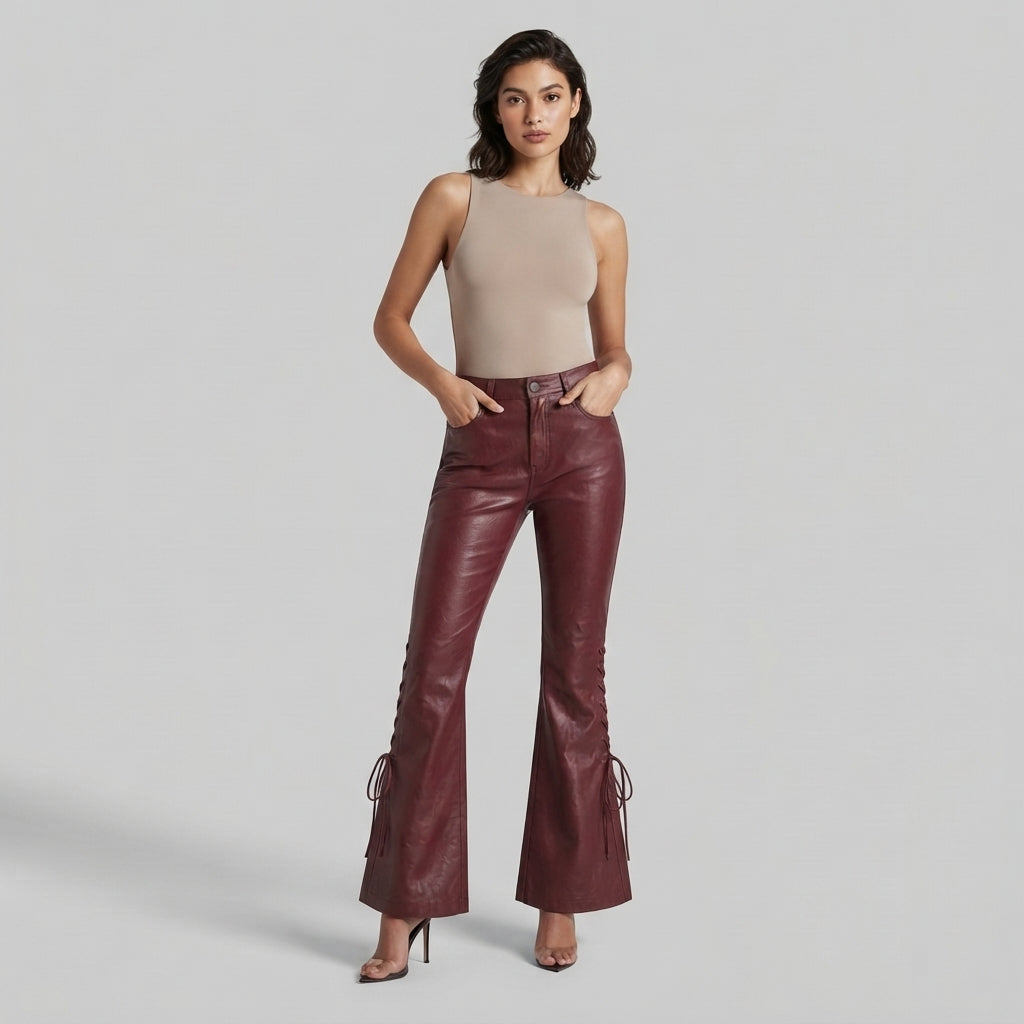 Women's Red Leather Pant