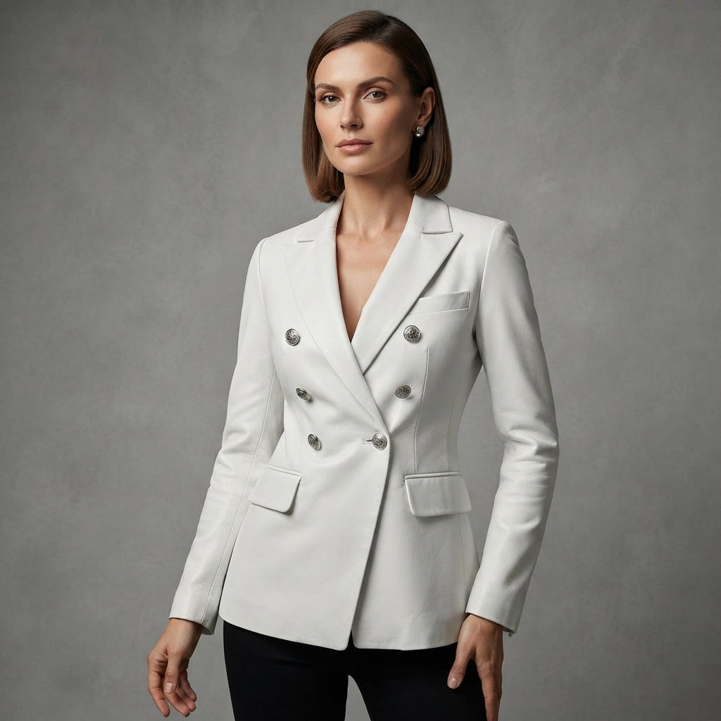 Women's White  Leather Blazer