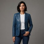 Women's Blue  Leather Blazer