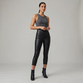 Women's Black  Leather Capri