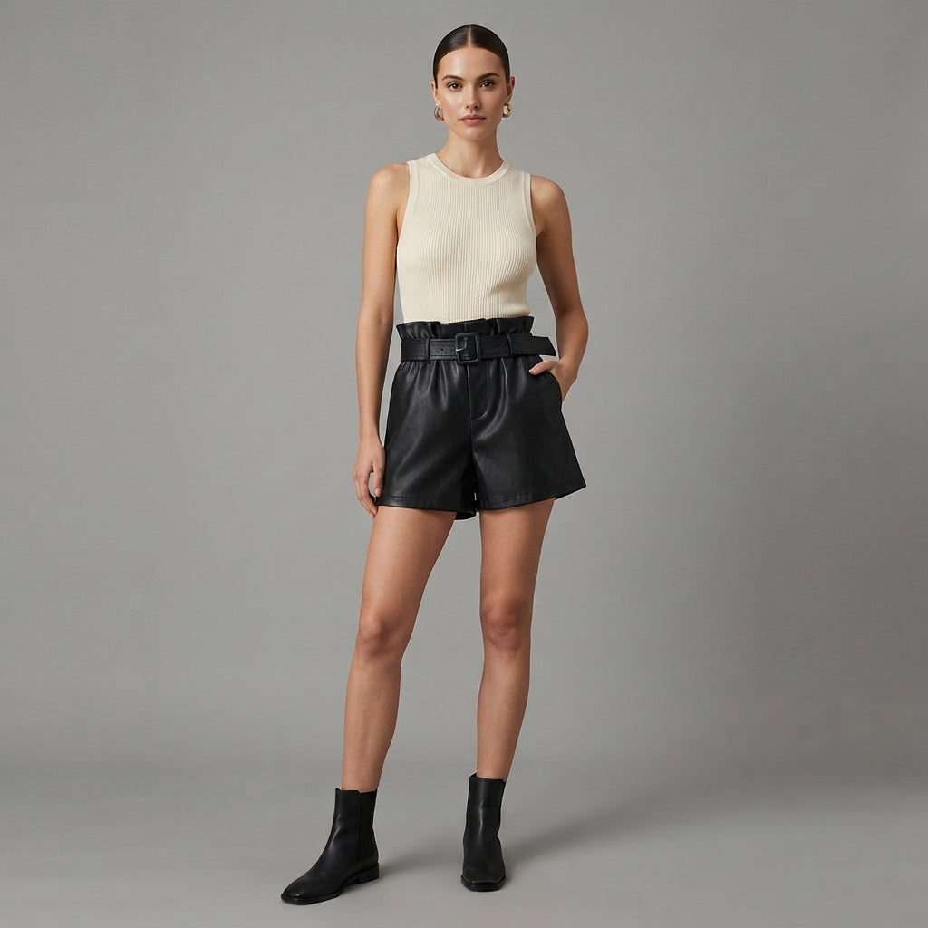 Women's  Faux Black Leather Shorts