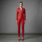 Women's Red Leather Jumpsuit
