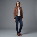 Women's Brown Leather Aviator Jacket