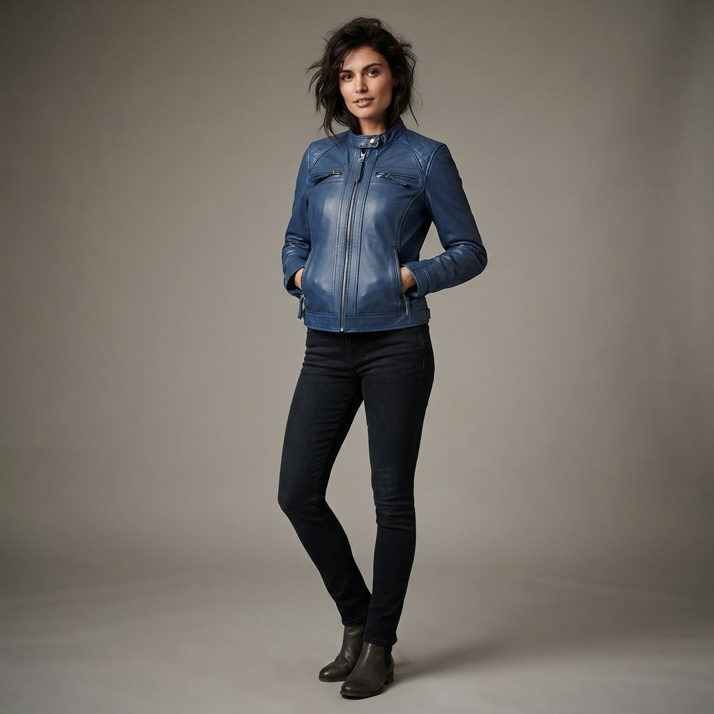 Women's Blue Leather Jacket