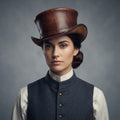 Women's Brown Top Leather Hat